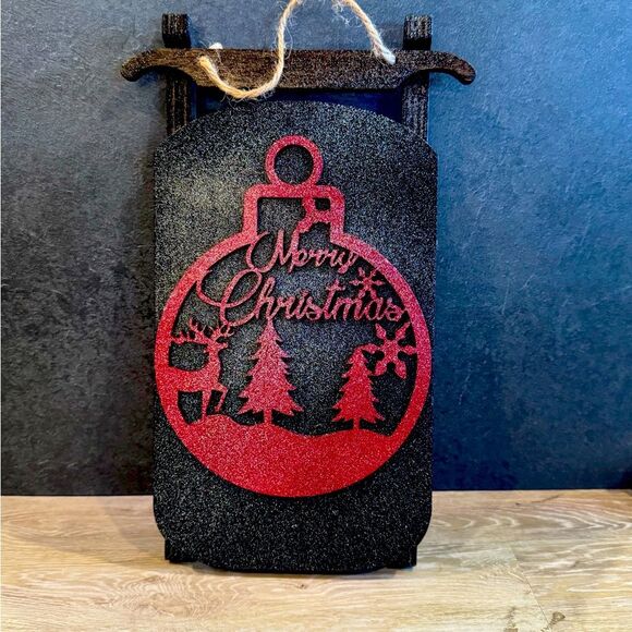 Handcrafted Wooden Sled “Merry Christmas” Wall Decoration Winter - Picture 1 of 2